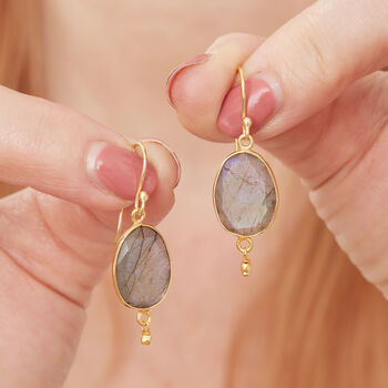 Labradorite Drop 18 K Gold And Silver Earrings, 4 of 5