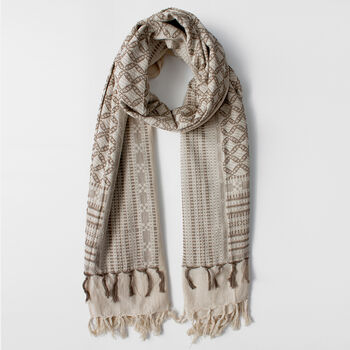 Embroidered Natural Cotton Scarf, 2 of 6