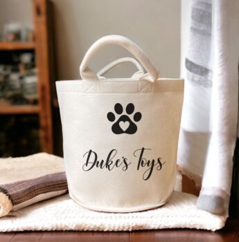Personalised Pet Paw Print Felt Toy Basket Bag Storage, 4 of 5