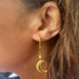 Gold Plated Moon And Star Statement Drop Earrings, thumbnail 2 of 3