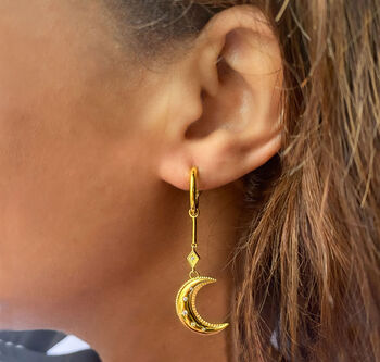 Gold Plated Moon And Star Statement Drop Earrings, 2 of 3