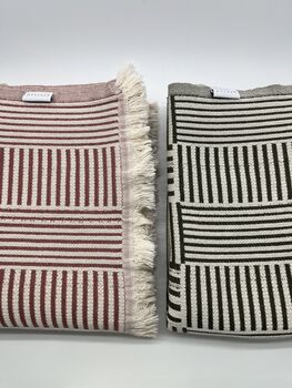 Hestia Modern, Striped Cotton Blanket Dark Olive Green, 4 of 12