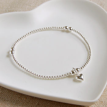 Silver Bead Bracelet With Heart Charm, 3 of 5