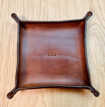 Personalised Leather Desk Valet Tray, Spanish Brown, 2 of 12