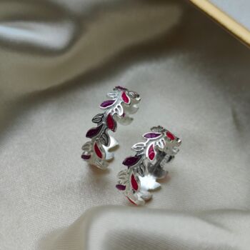 Pink Purple Adjustable Pure Silver Leaf Foot Toe Ring, 2 of 3