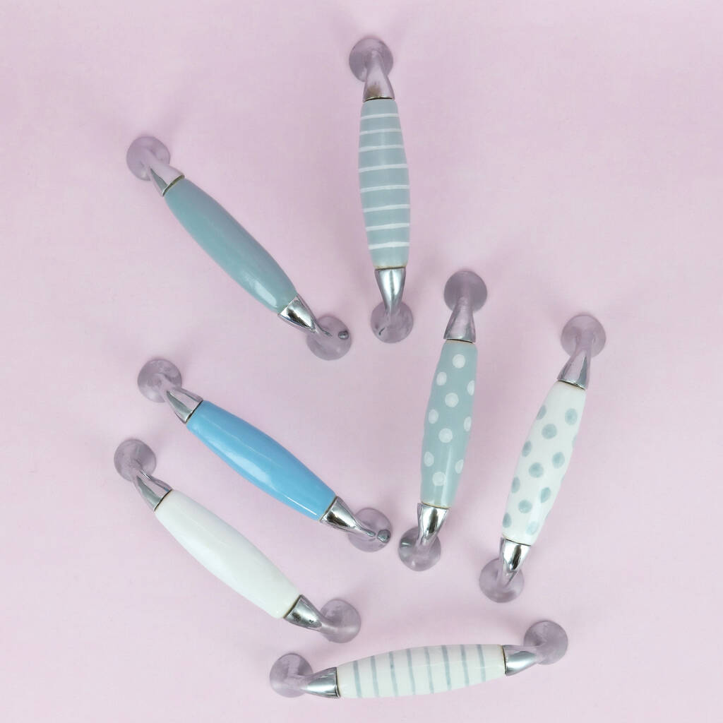 Grey And White Ceramic Kitchen Cupboard Pull Handles By G Decor