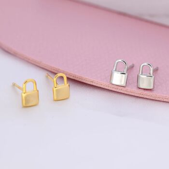 Small Padlock Stud Earrings In Sterling Silver, 6 of 11