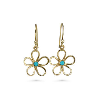 Gold Flower Drop Earrings With American Turquoise, 4 of 5