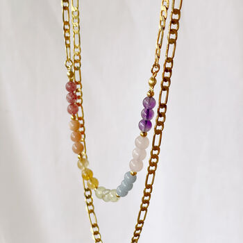 Rainbow Gemstone Bead And Layered Chain Necklace, 2 of 10