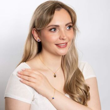 Personalised Gold Plated Sterling Silver September Birthstone Sapphire Pendant Necklace, 3 of 9