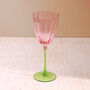 G Decor Set Of Four Laurent Wine Glasses Pink And Green Stem Fluted Water And Wine Goblets, thumbnail 5 of 5