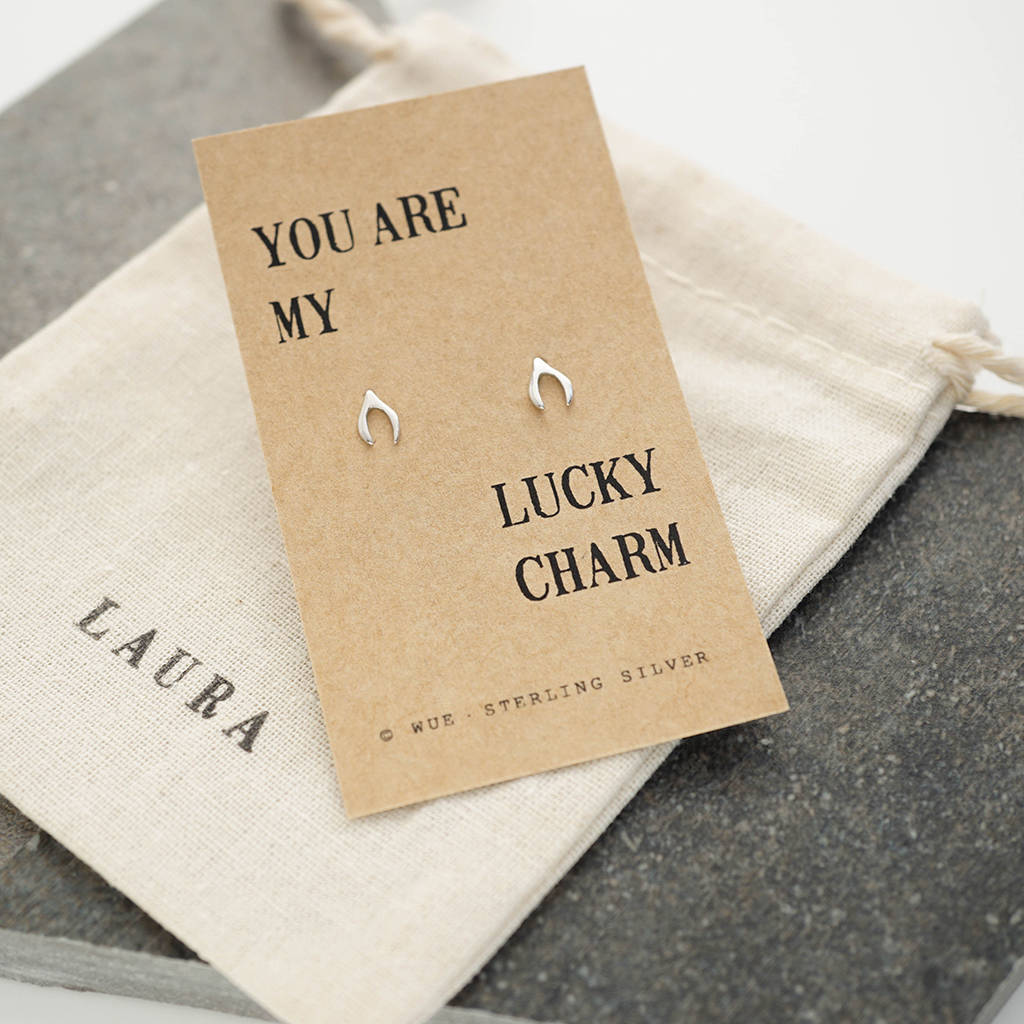 lucky charm wishbone earrings by wue