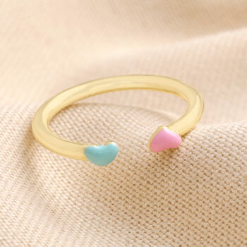 Adjustable Enamel Hearts Open Ring In Gold Plating, 2 of 5