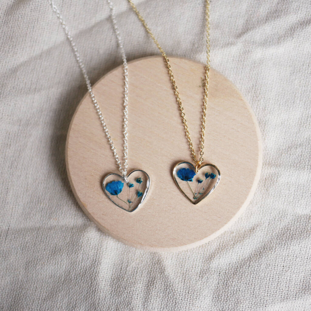 Blue Flower Heart Sterling Silver Or 18k Gold Necklace, 1 of 11