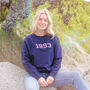 Personalised Varsity Font Birth Year Sweatshirt Jumper, thumbnail 2 of 6