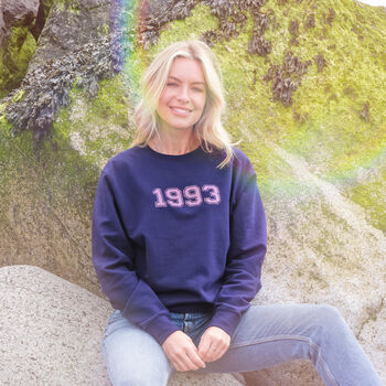 Personalised Varsity Font Birth Year Sweatshirt Jumper, 2 of 6