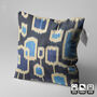 Traditional Handwoven Ikat Cushion With Blue Tones, thumbnail 1 of 7