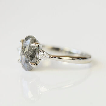 Elongated Oval Salt And Pepper Diamond Engagement Ring, 2 of 2