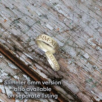 Roman Numerals Personalised Solid Silver 6mm Ring, 9 of 12