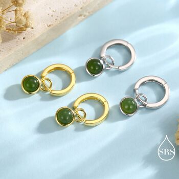 Genuine Jade Dangling Huggie Hoop Earrings, 7 of 12