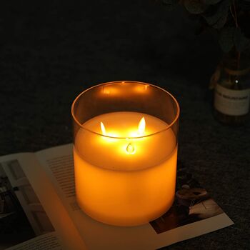 Three Flickering Wicks Glass Candle Battery Operated, 6 of 10