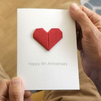 Personalised 4th Linen Anniversary Origami Heart Card, 3 of 7