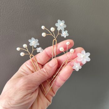 Pearl Flower Bridal Hair Pins Set Of Three, 5 of 13