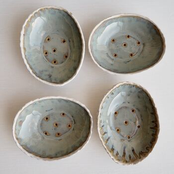 Handmade Blue Brown Oval Ceramic Soap Dish, 3 of 8