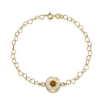 Real Flower Heart Chain 18ct Gold Plated Silver Bracelet – 11 Floral Styles, 5 of 12