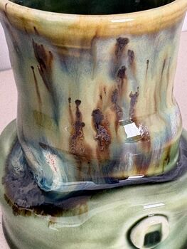 Handmade Porcelain Espresso Cup And Saucer Green Glaze With Sculptural Details, 6 of 7