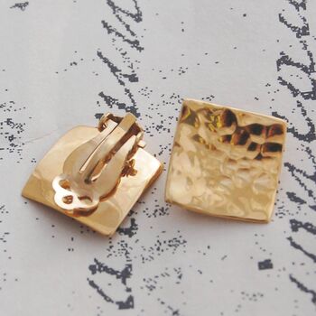 Polished 18kt Gold Plated Silver Square Clip On Earrings, 4 of 7