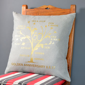 Metallic Golden Anniversary Family Tree Cushion, 10 of 12