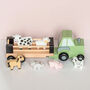Personalised Wooden Farm Tractor Toy With Trailer And Animals, thumbnail 2 of 12