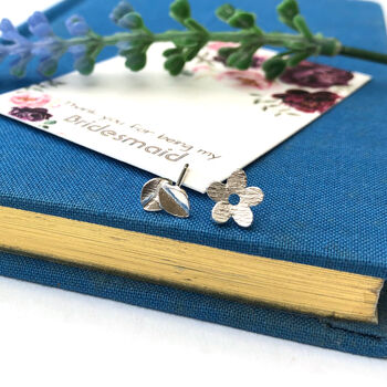 Thank You Bridesmaid Flower And Leaf Mismatched Wedding Earrings, 4 of 12