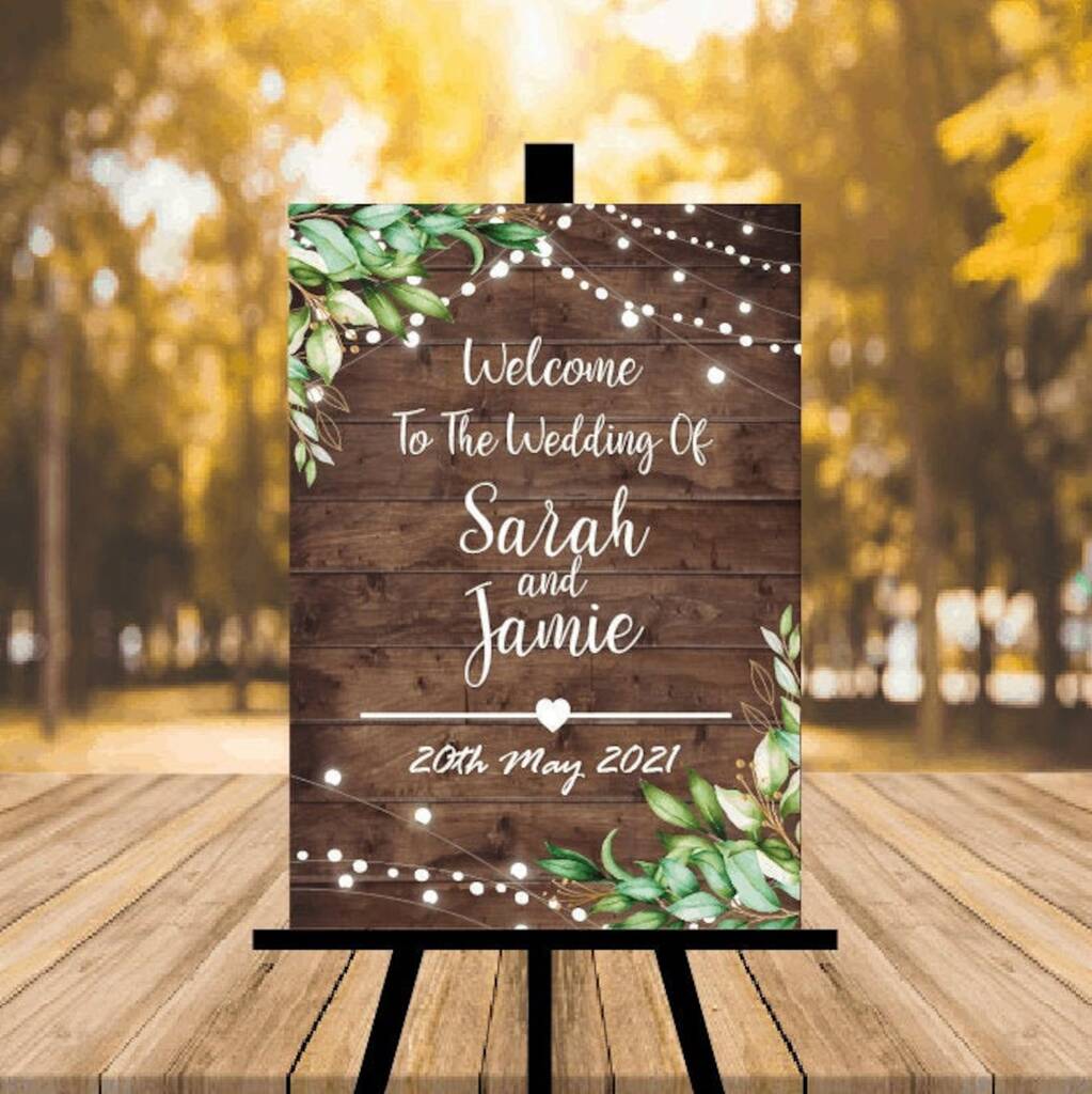 Welcome Wedding Sign With Printed Greenery, 1 of 2