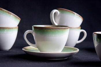Green Set Of Six Handmade Porcelain Tea Cup With Saucer, 8 of 12