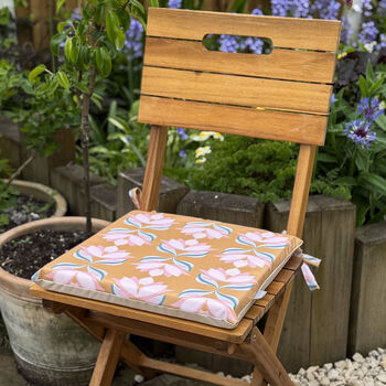 Water Resistant Garden Outdoor Chair Seat Pads Lotus Flower Mustard, 3 of 4