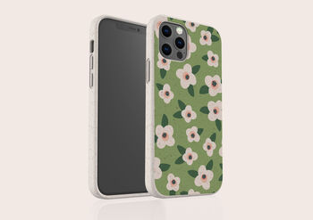 Retro Green Flowers Biodegradable Phone Case, 3 of 7