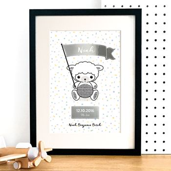 Personalised Lamb Birth Details Print With Silver Foil, 5 of 5