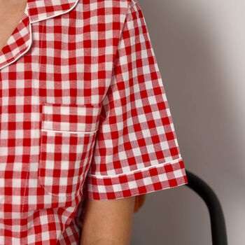 Personalised Women’s Pure Cotton Pyjama Set – Red Gingham, 8 of 11