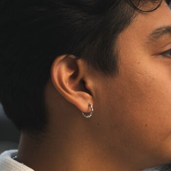 Mens Chunky Hammered Sterling Silver Hoop Earrings, 2 of 12