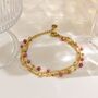 Triple Chain Natural Stone Bracelet In Pink And Gold, thumbnail 1 of 3