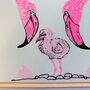 Flamingo Hand Screen Printed New Baby Card, thumbnail 2 of 4