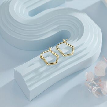 Pentagon Shape Huggie Hoop Earrings, 6 of 9