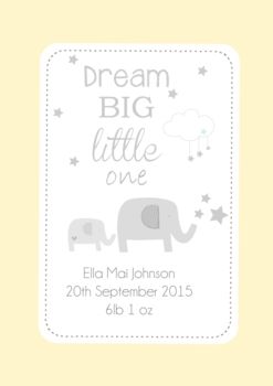 Personalised Dream Big Little One Elephant Print, 6 of 8