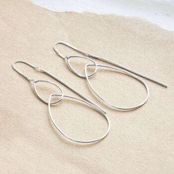 Sterling Silver Fine Teardrop Threader Earrings, 2 of 4