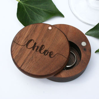 Personalised Walnut Round Engraved Ring Box, 4 of 5