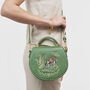 Green Fawn And Snail Embroidered Top Handle Saddle Bag, thumbnail 1 of 9