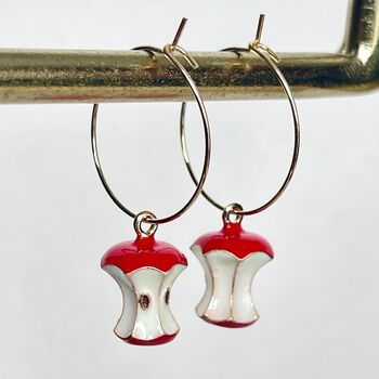 Enamel Apple Core Hoop Earrings ‘Love You To The Core’, 4 of 4
