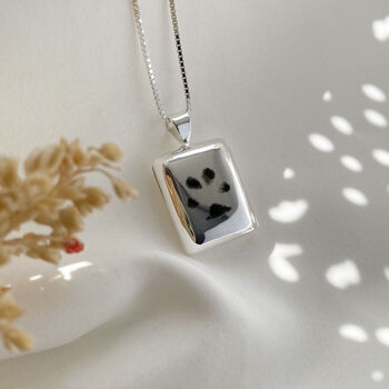 Sterling Silver Paw Print Rectangle Locket Necklace, 2 of 10